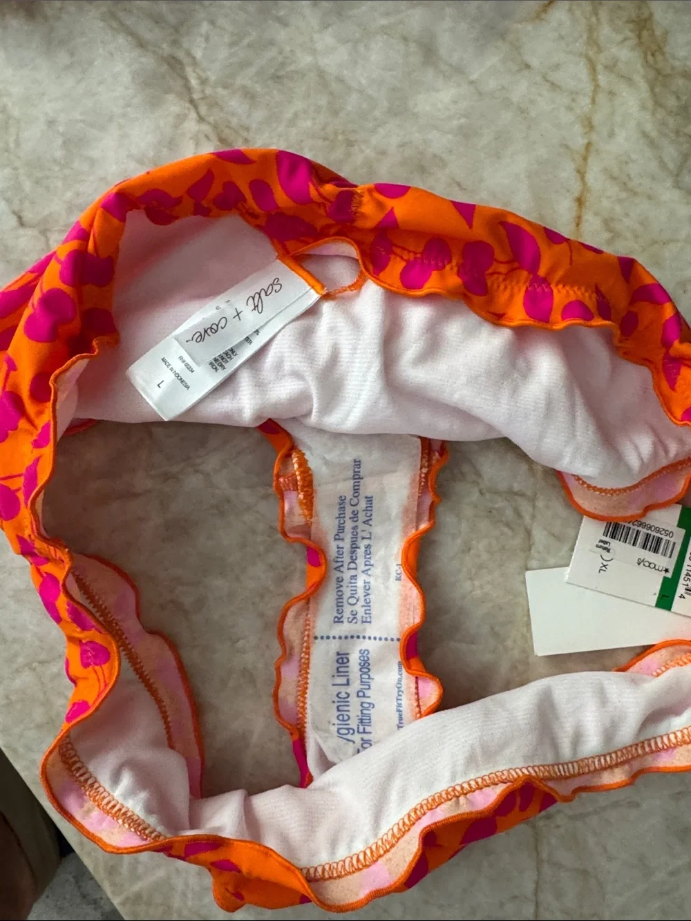 Salt + Cove Orange Bandeau Bikini Set with Pink Leaf Print